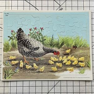 Vintage Watkins-Strathmore children's cardboard puzzle, hen & chicks
